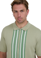 Stripe Zip Knitted Polo Shirt - Sage