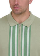 Stripe Zip Knitted Polo Shirt - Sage