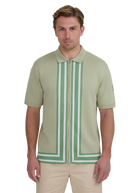 Stripe Zip Knitted Polo Shirt - Sage