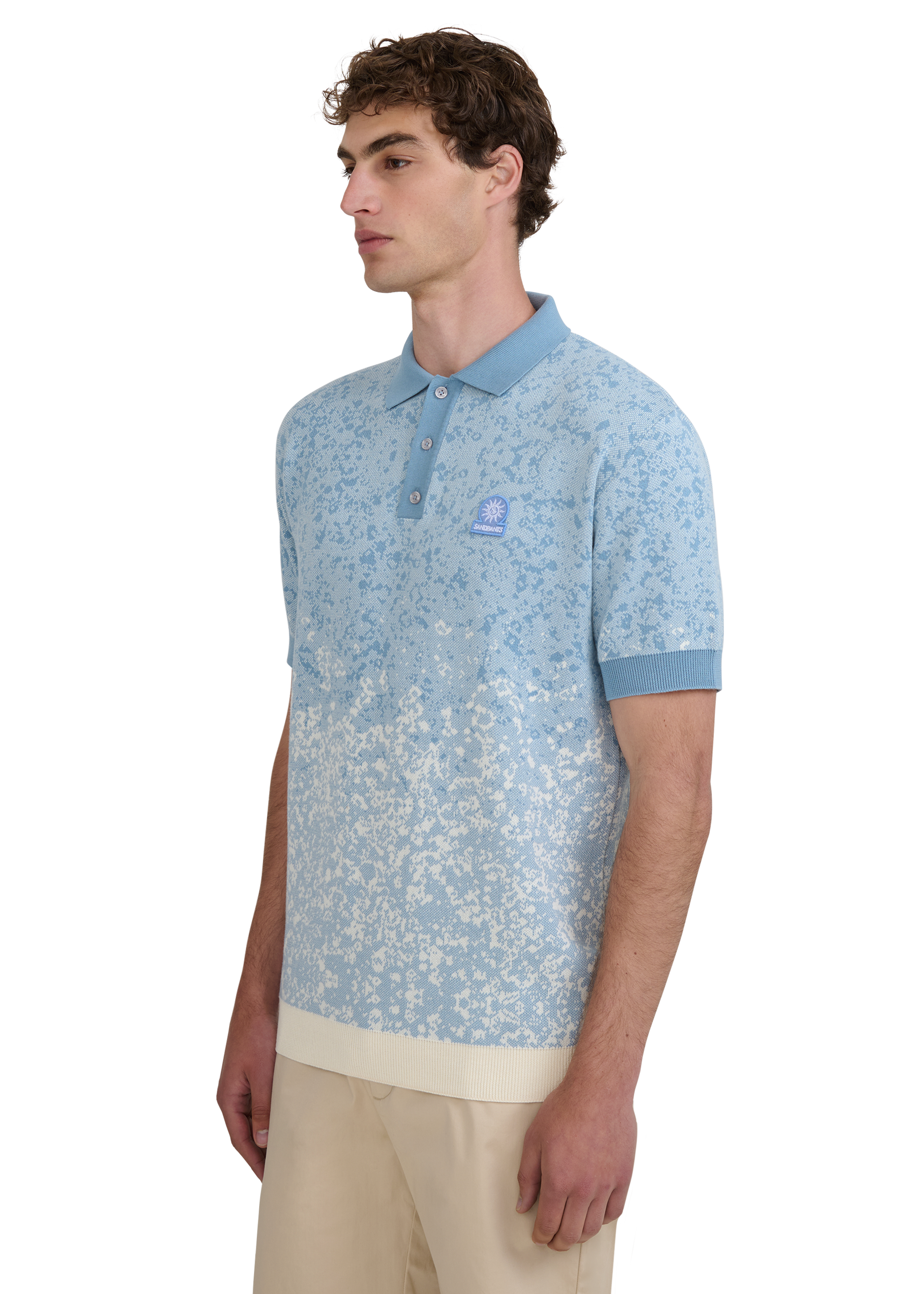 Gradient Knitted Rib Polo Shirt - Dusty Blue