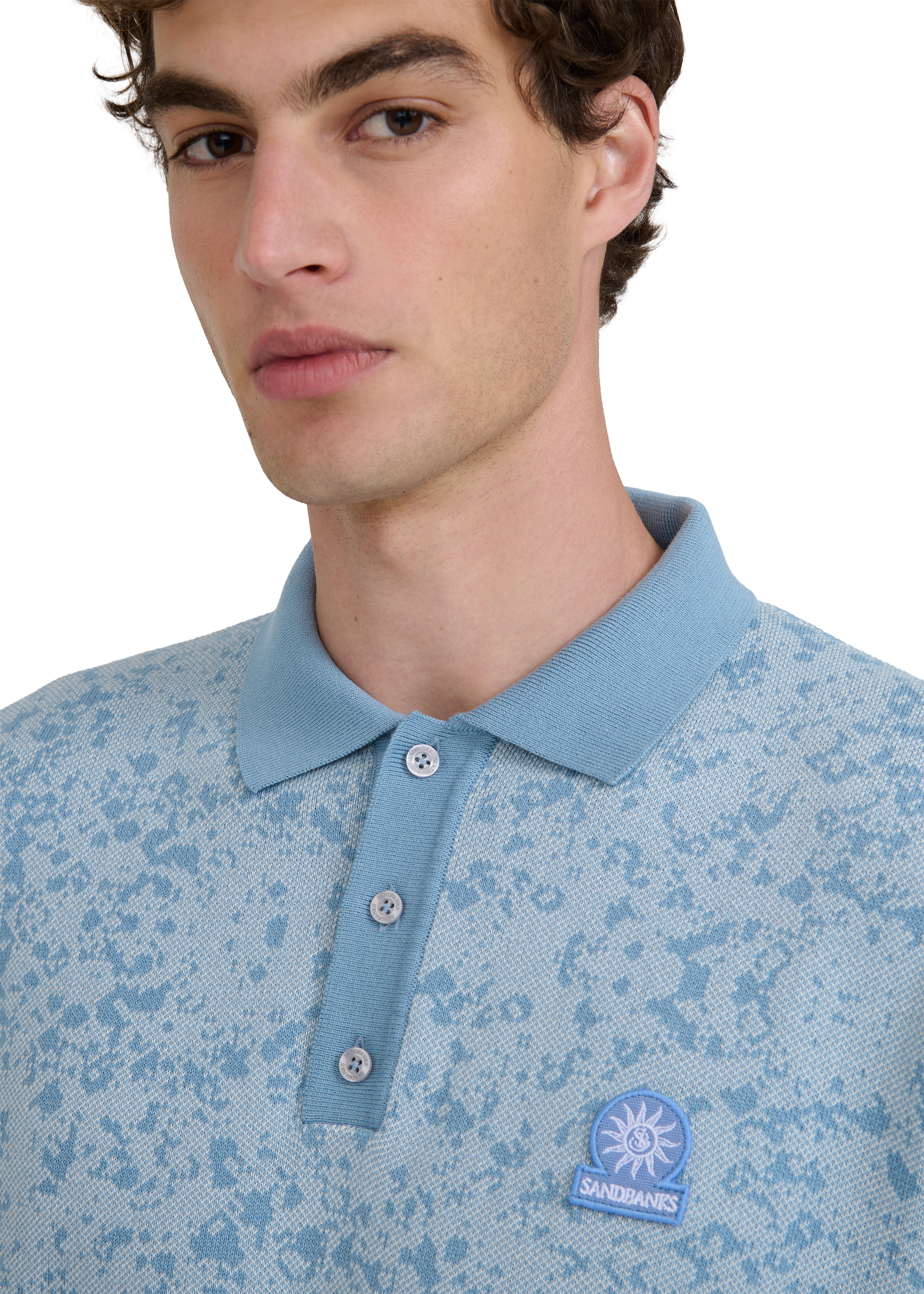 Gradient Knitted Rib Polo Shirt - Dusty Blue