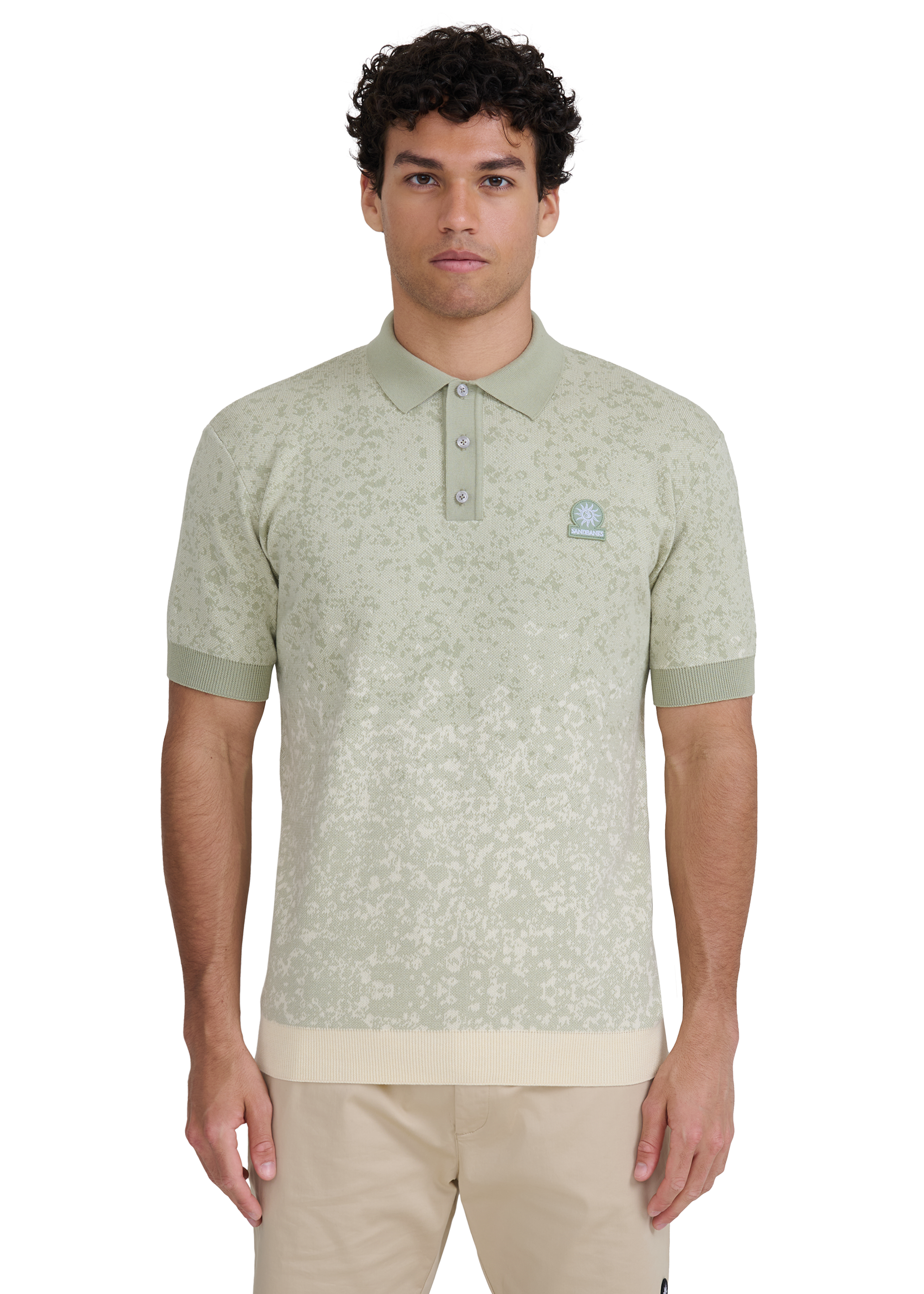 Gradient Knitted Rib Polo Shirt - Sage