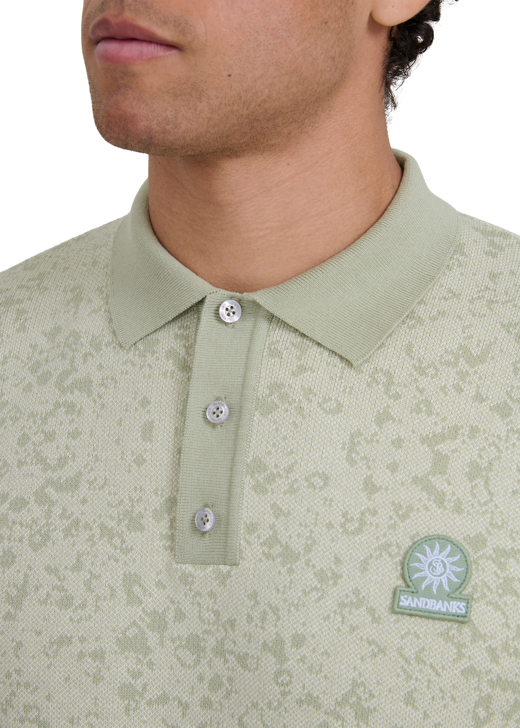 Gradient Knitted Rib Polo Shirt - Sage