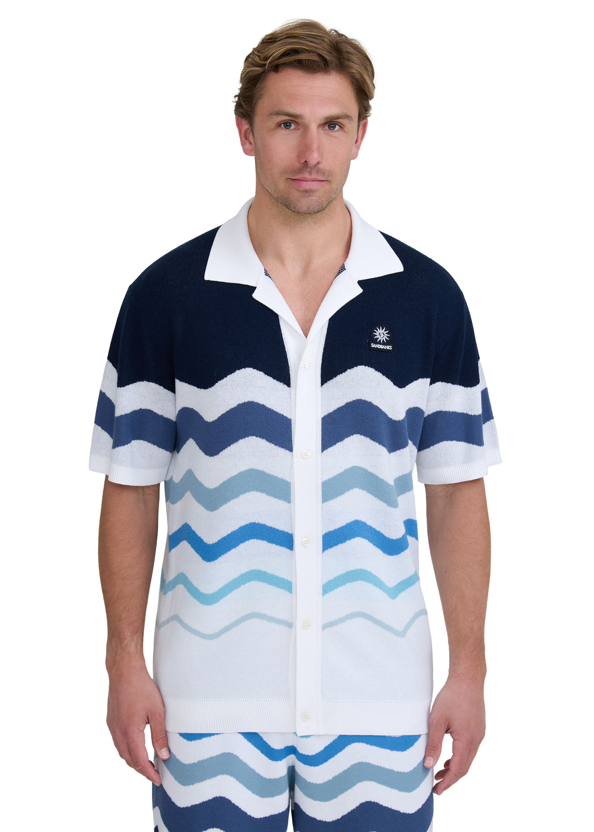Gradient Wave Knitted Shirt - Blue
