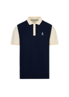 Colour Block Knitted Polo Shirt - Navy