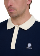 Colour Block Knitted Polo Shirt - Navy