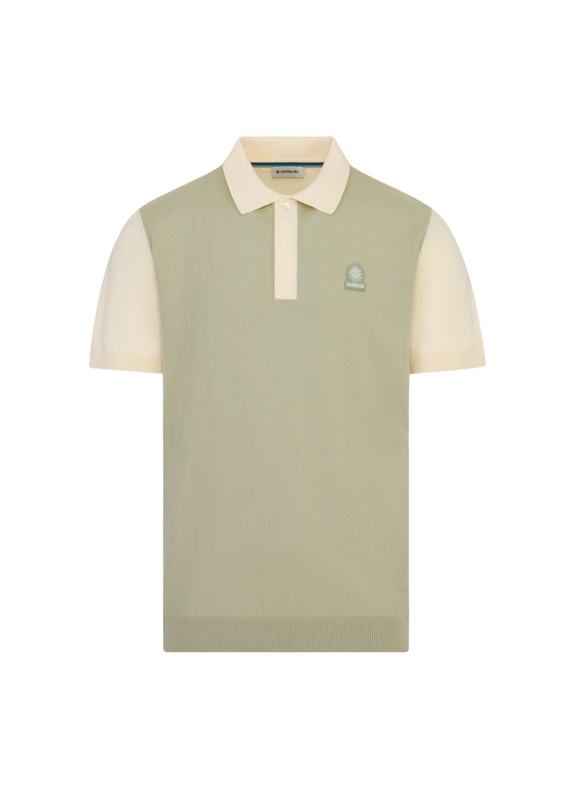 Colour Block Knitted Polo Shirt - Sage