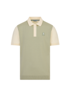 Colour Block Knitted Polo Shirt - Sage