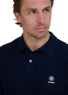 Micro-Cable Knitted Polo Shirt - Navy