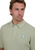 Micro-Cable Knitted Polo Shirt - Sage