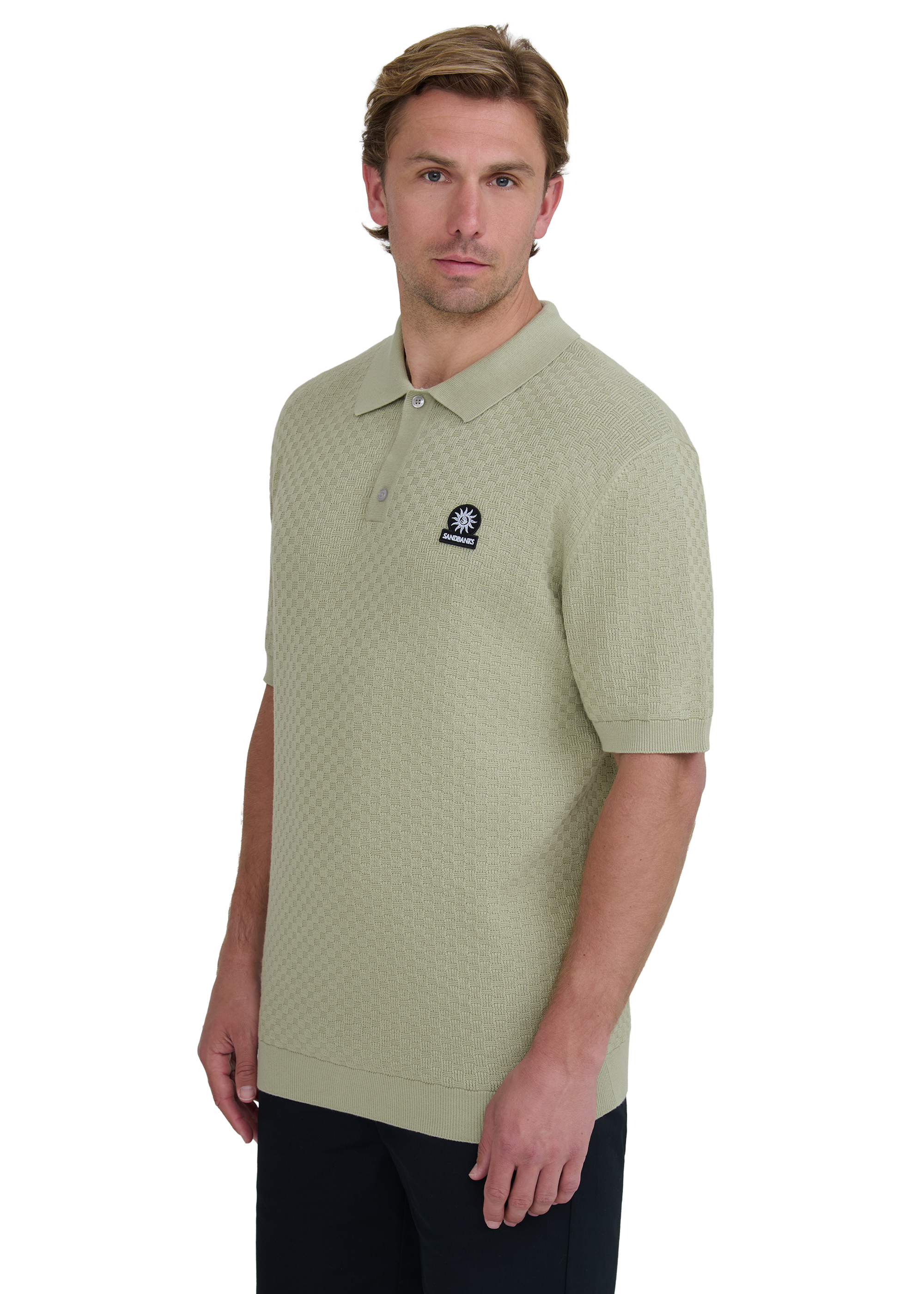 Crosshatch Knitted Polo Shirt - Sage