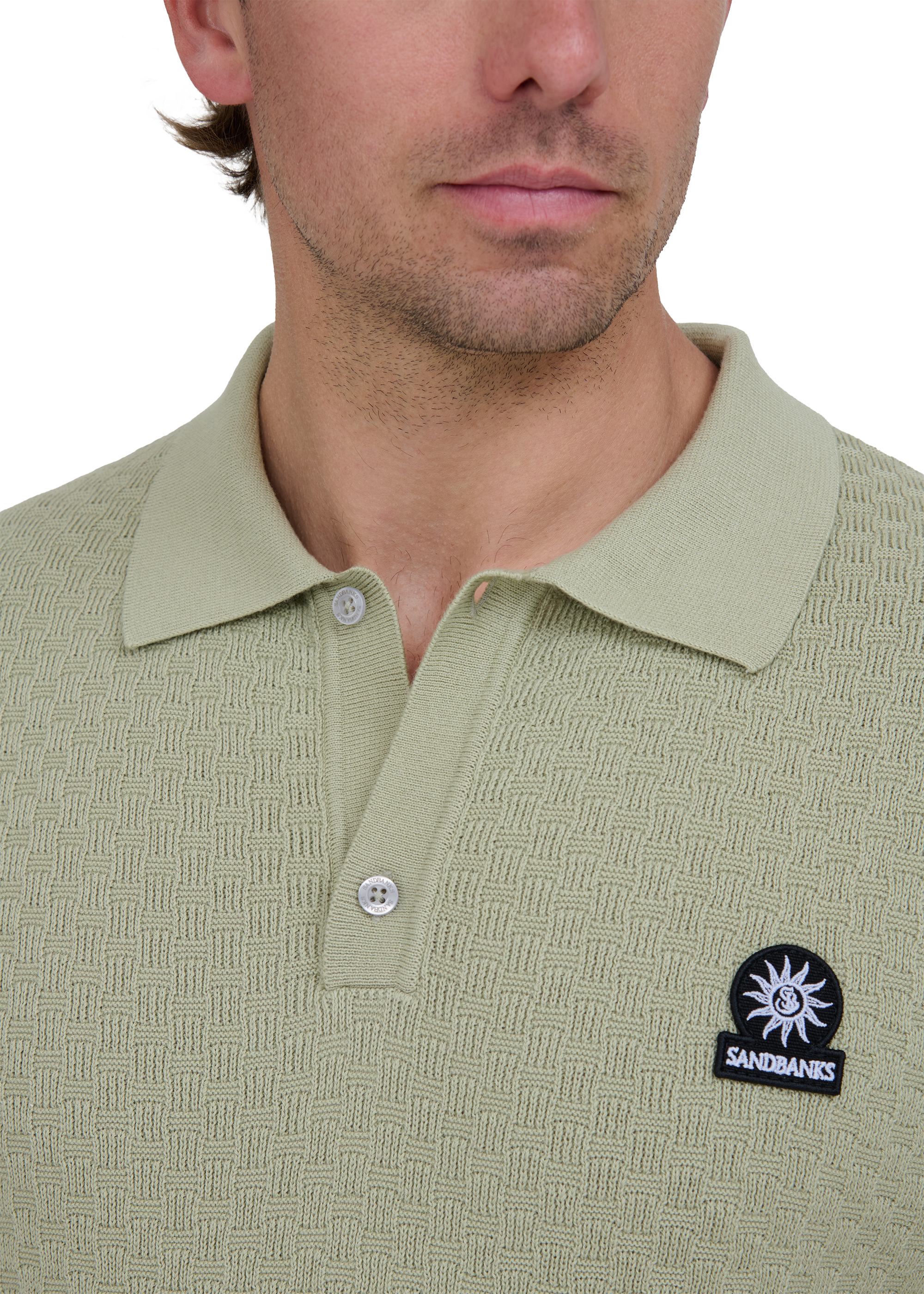 Crosshatch Knitted Polo Shirt - Sage