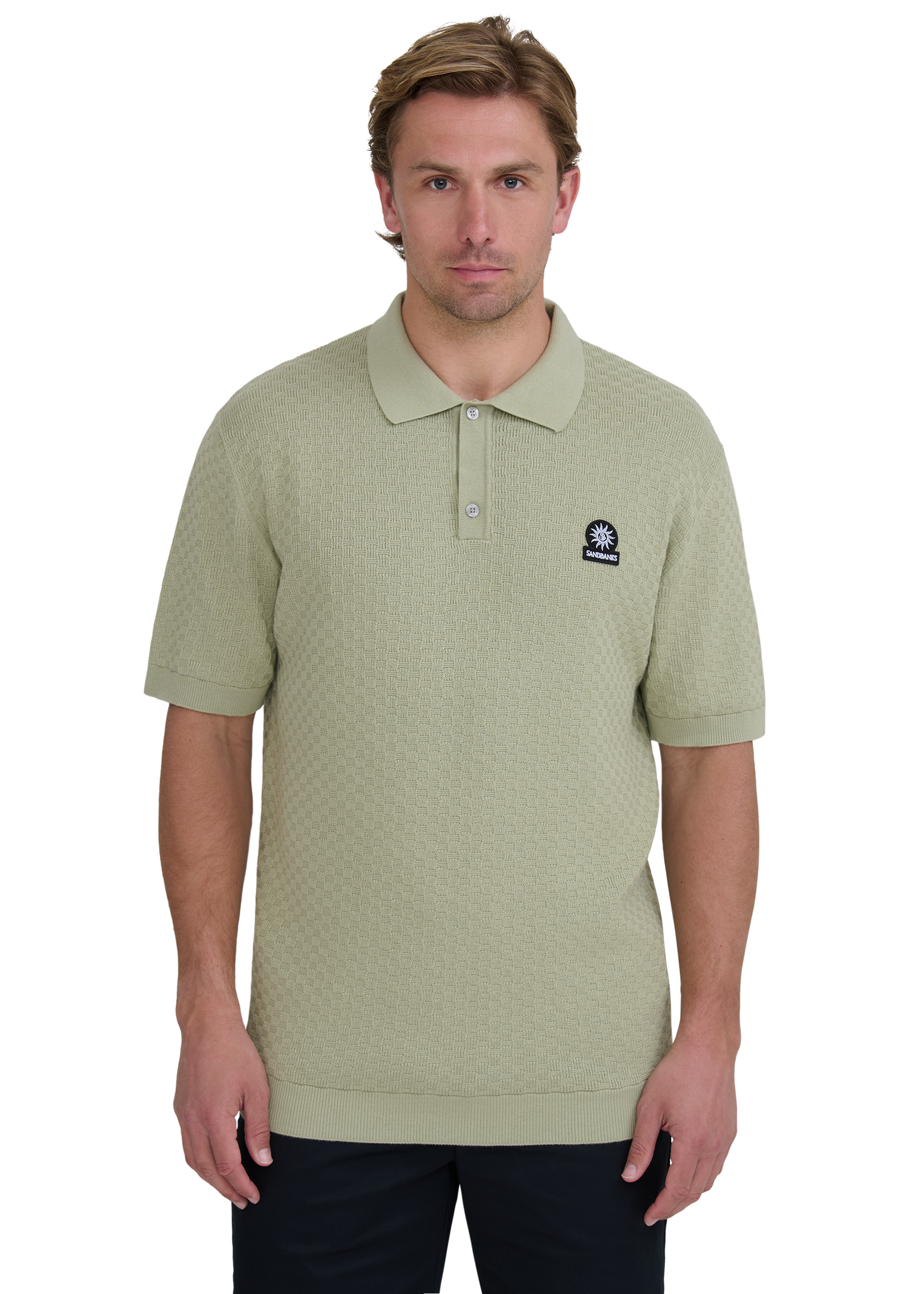 Crosshatch Knitted Polo Shirt - Sage