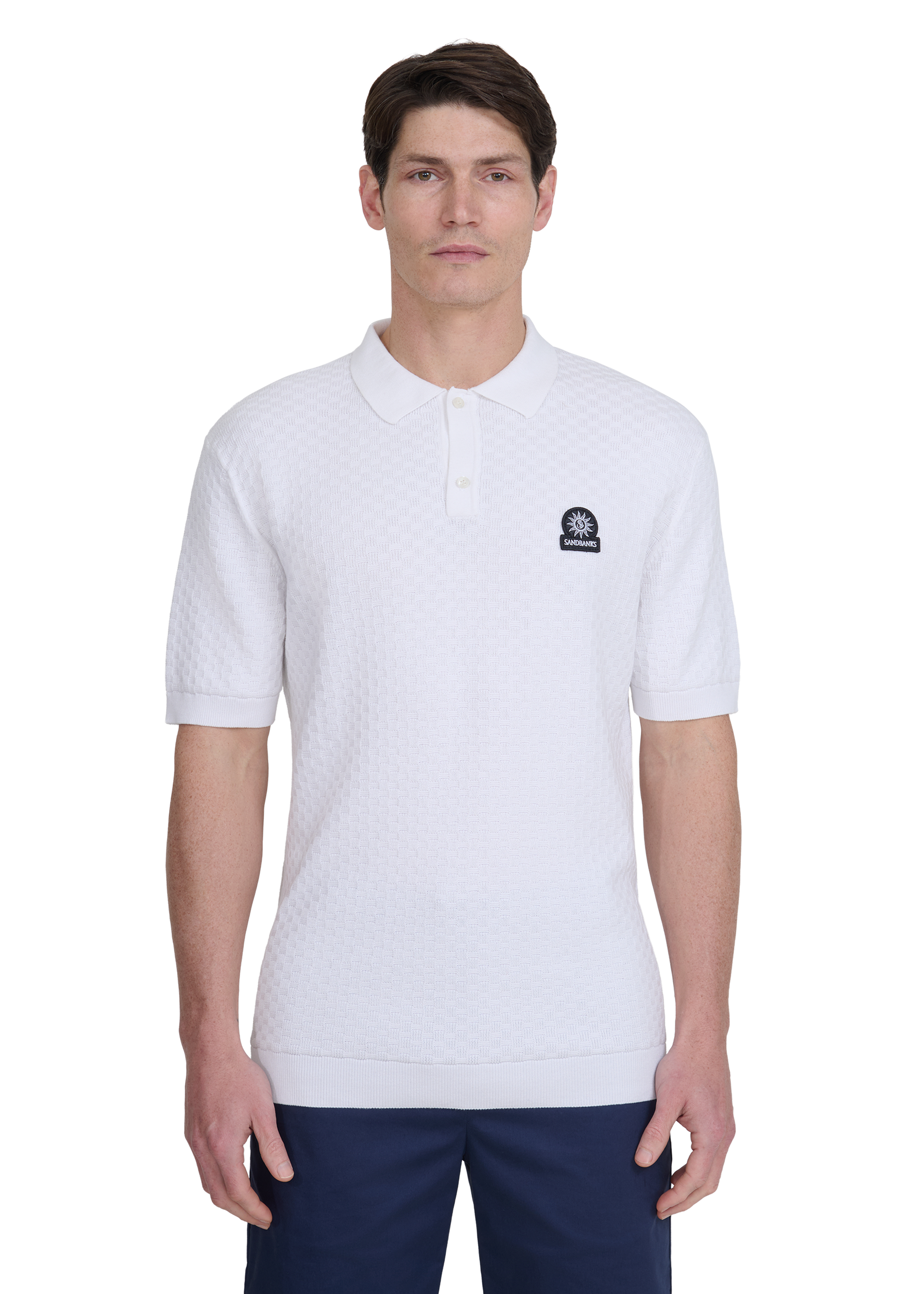 Crosshatch Knitted Polo Shirt - White