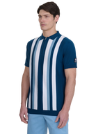 Vertical Stripe Zip Polo Shirt - Navy