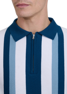 Vertical Stripe Zip Polo Shirt - Navy