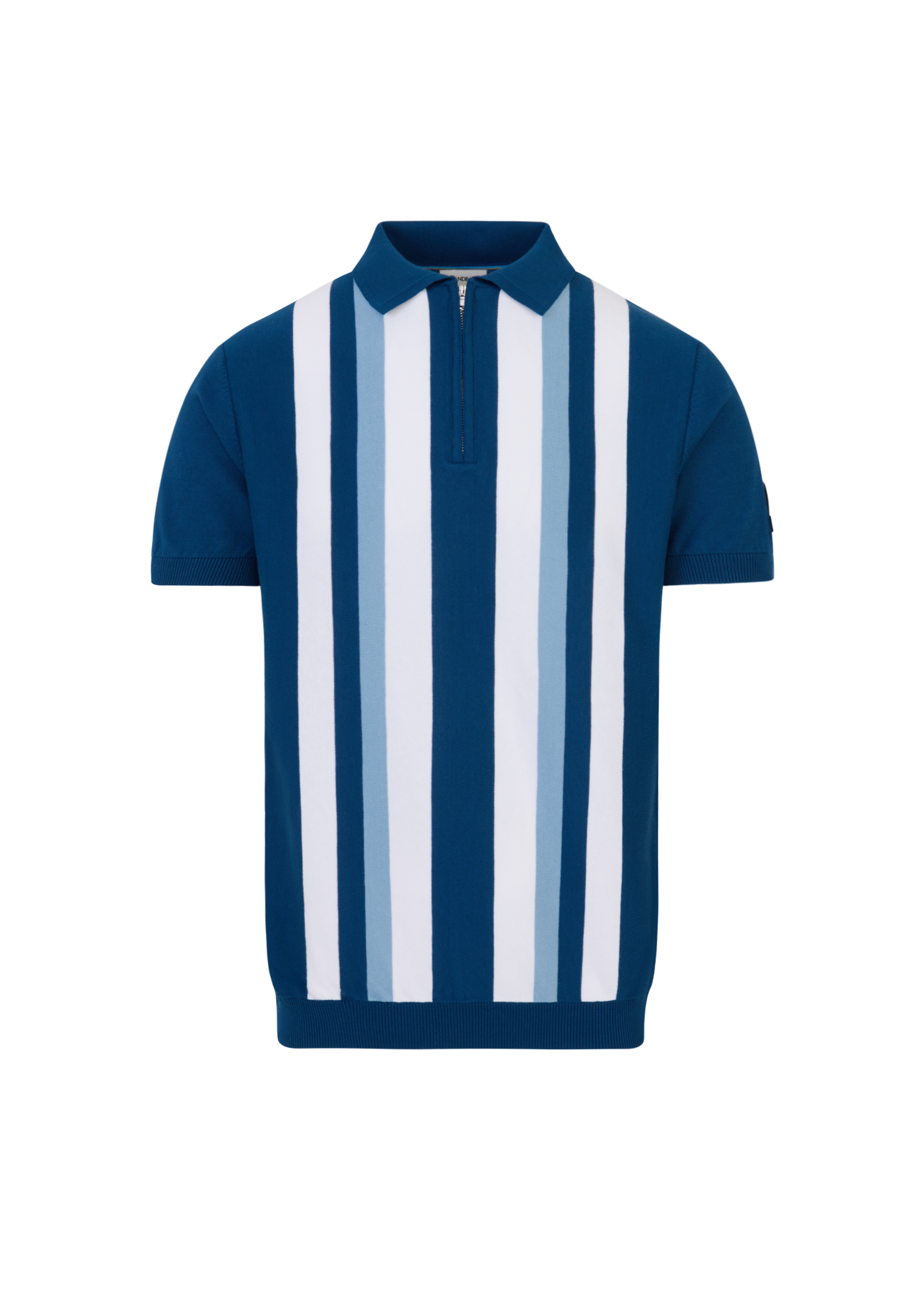 Vertical Stripe Zip Polo Shirt - Navy