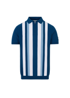 Vertical Stripe Zip Polo Shirt - Navy