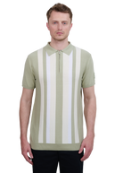 Vertical Stripe Zip Polo Shirt - Sage