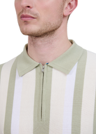 Vertical Stripe Zip Polo Shirt - Sage