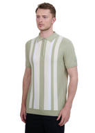 Vertical Stripe Zip Polo Shirt - Sage