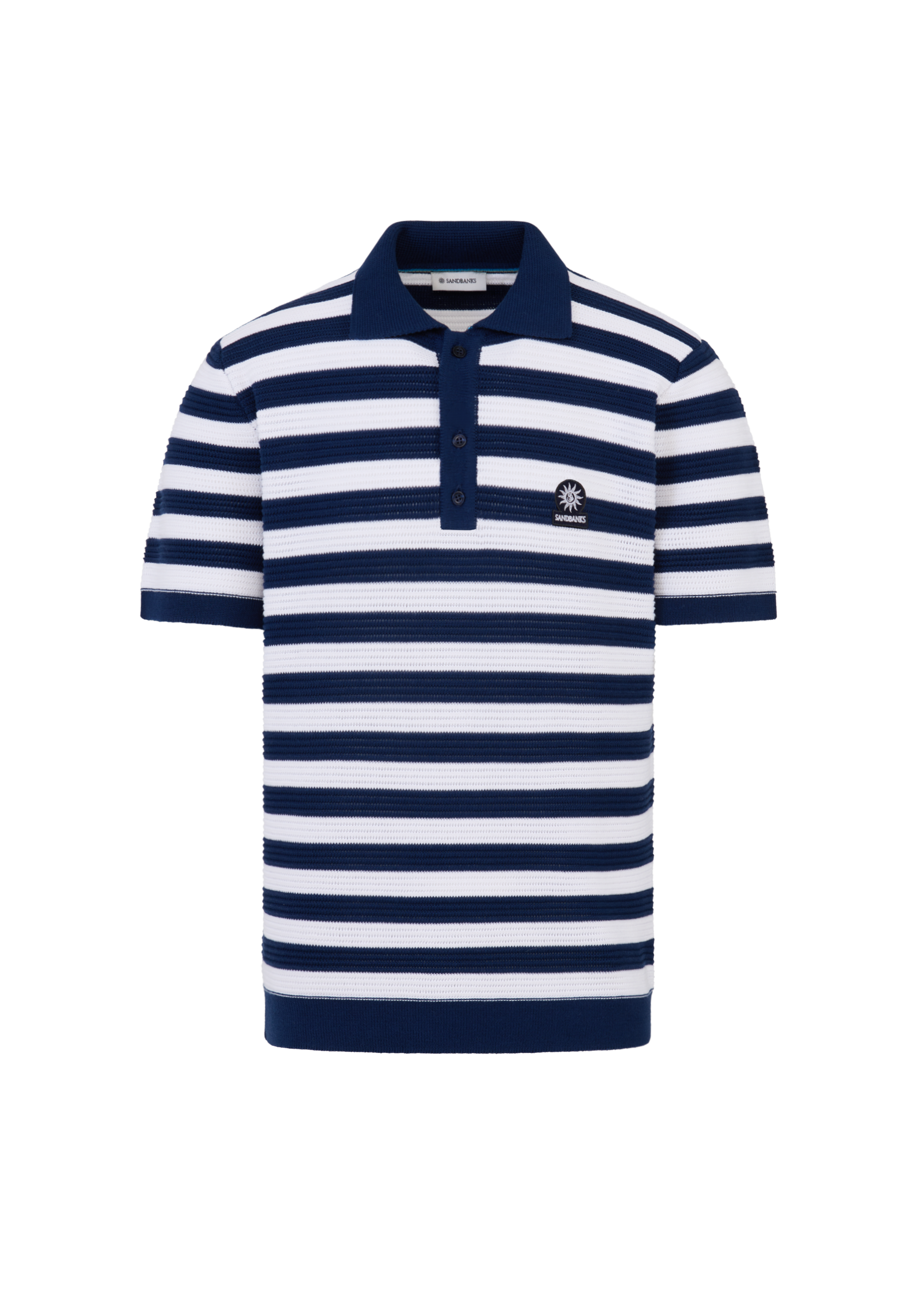 Stripe Texture Knitted Polo Shirt - Navy