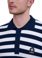 Stripe Texture Knitted Polo Shirt - Navy