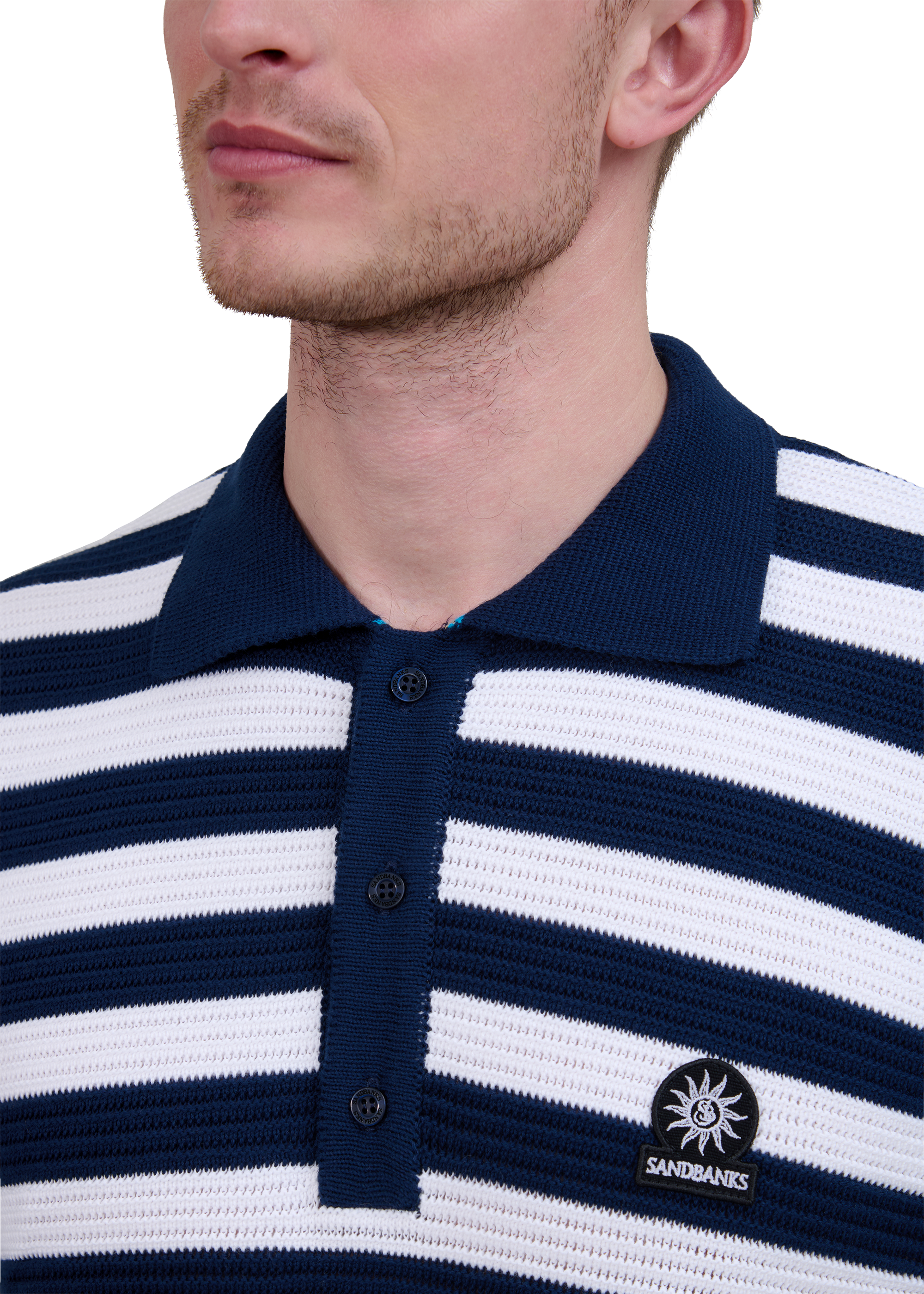 Stripe Texture Knitted Polo Shirt - Navy