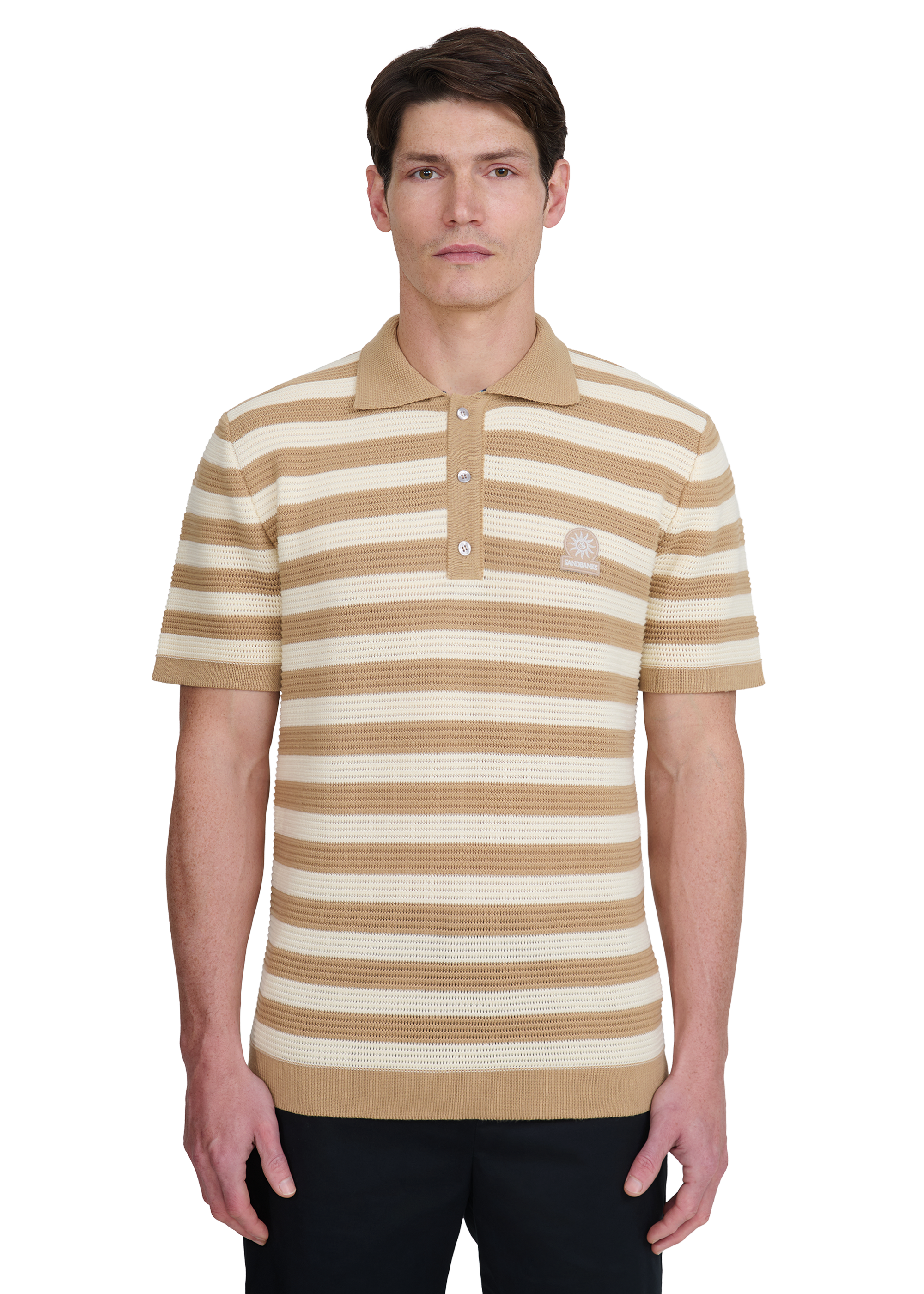 Stripe Texture Knitted Polo Shirt - Natural