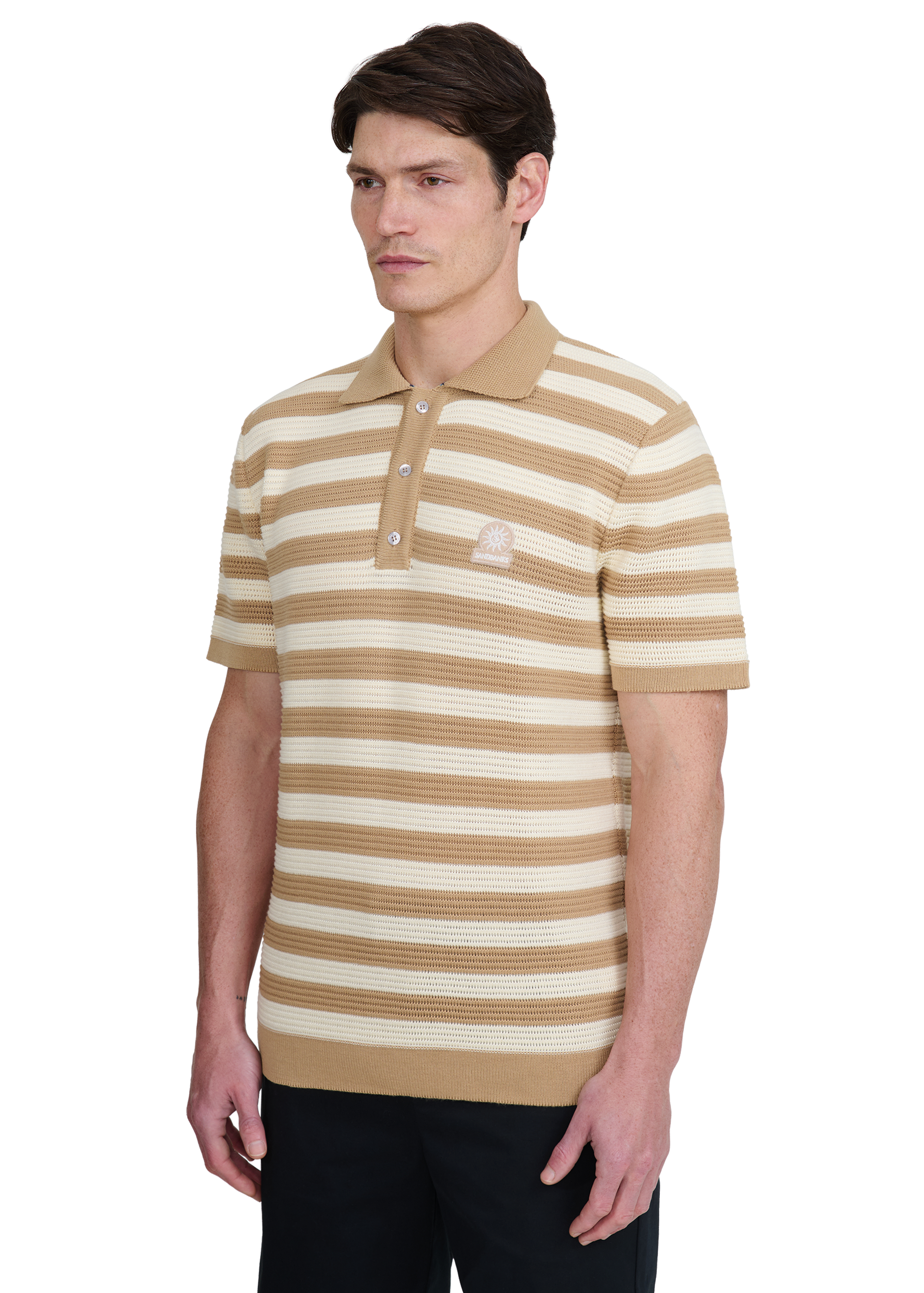Stripe Texture Knitted Polo Shirt - Natural