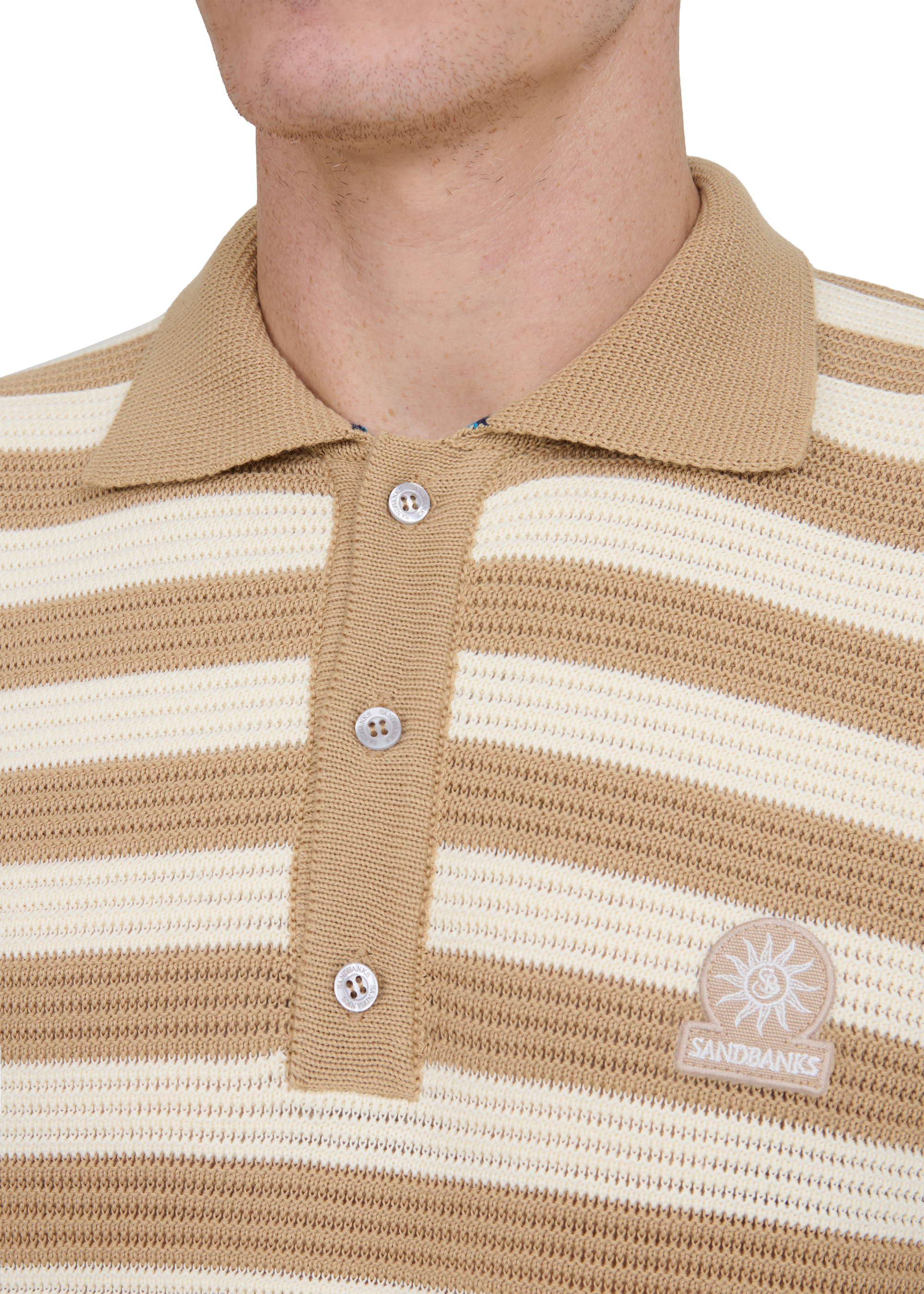 Stripe Texture Knitted Polo Shirt - Natural