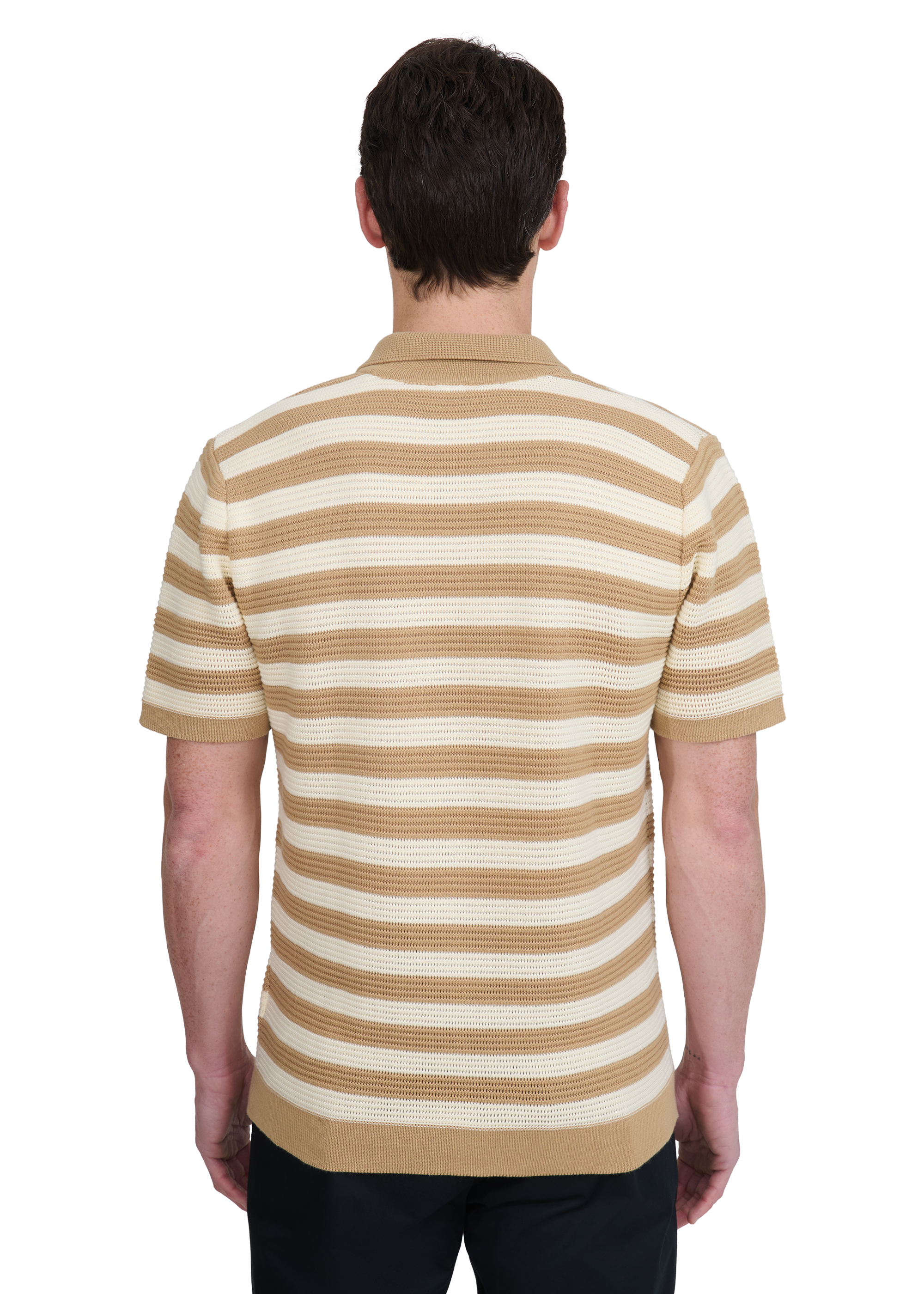 Stripe Texture Knitted Polo Shirt - Natural