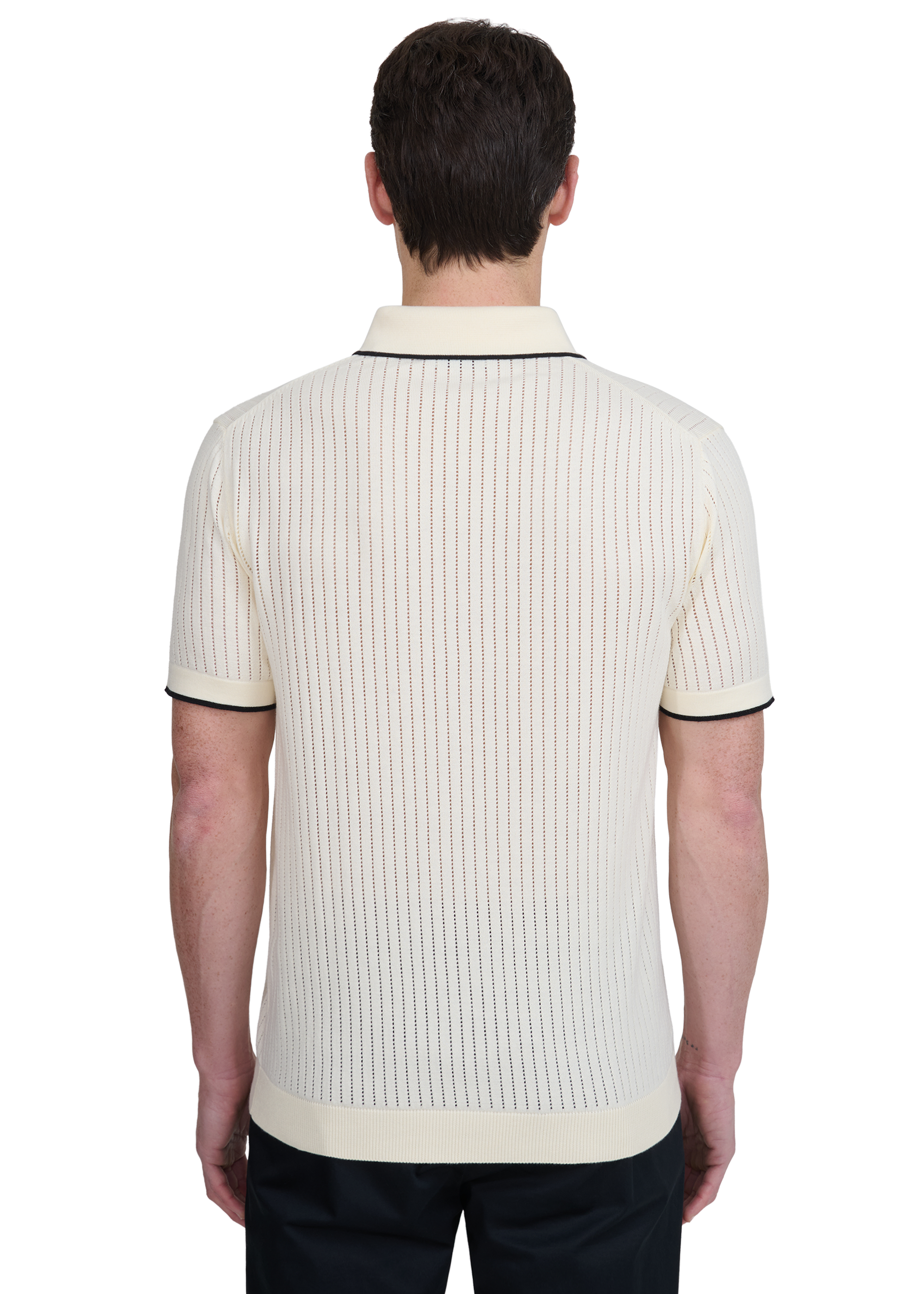 Pointelle Fine Knit Polo Shirt - Off White