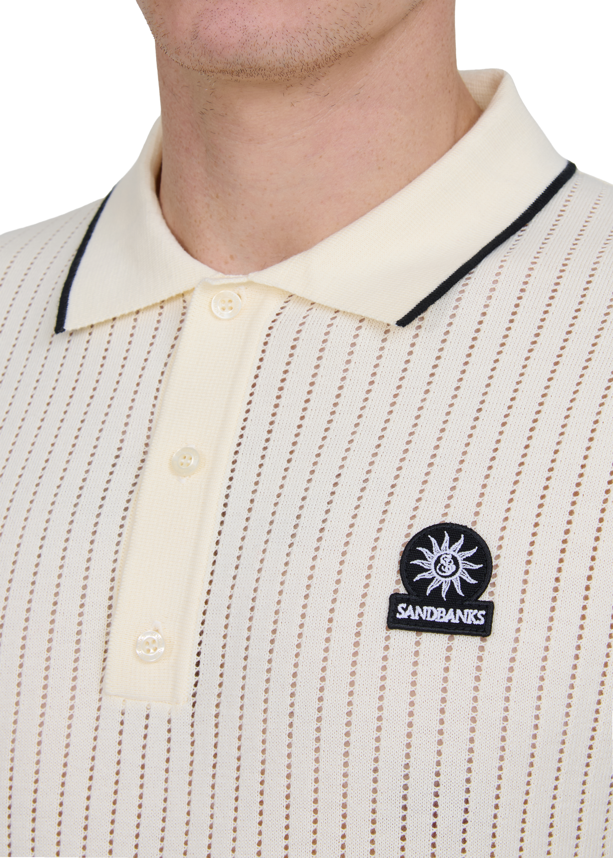 Pointelle Fine Knit Polo Shirt - Off White