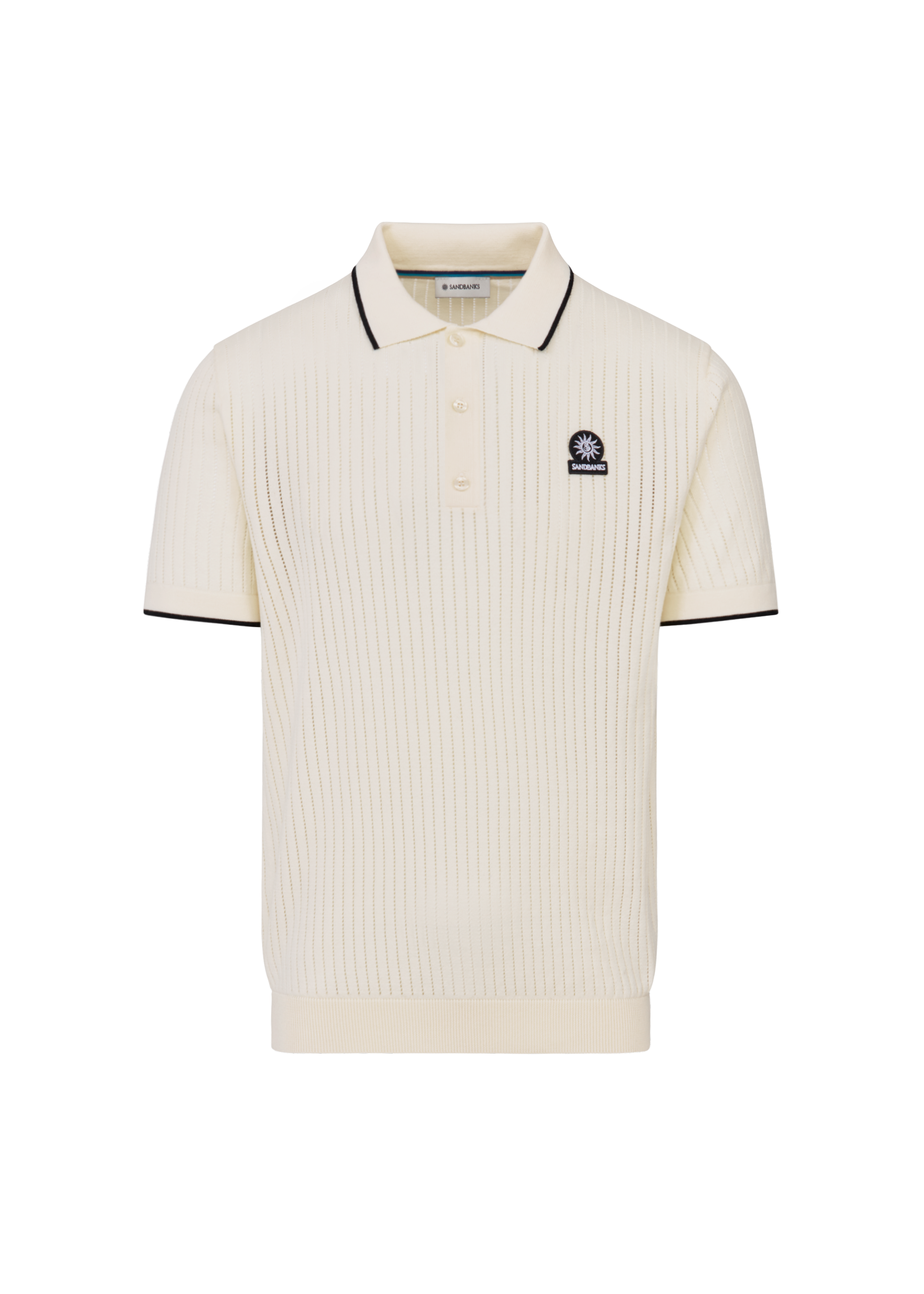 Pointelle Fine Knit Polo Shirt - Off White