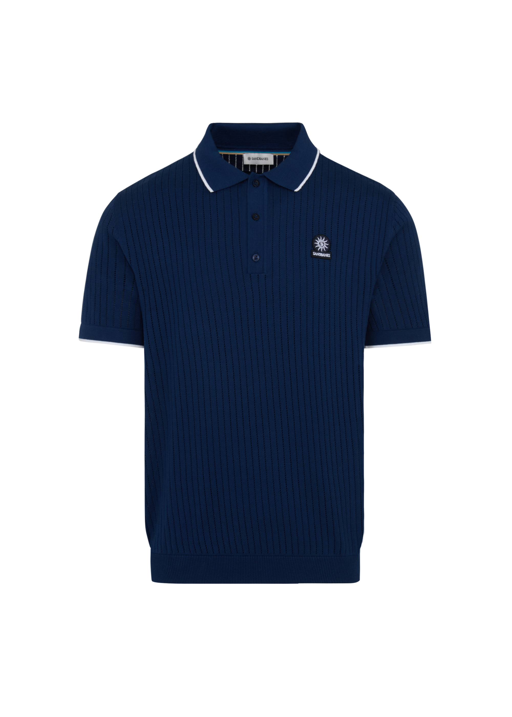 Pointelle Fine Knit Polo Shirt - Navy