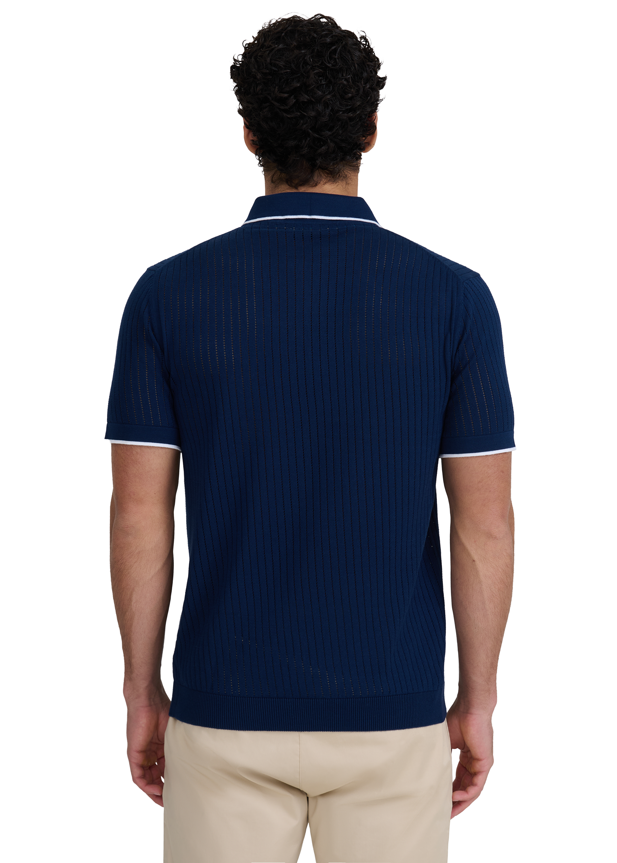 Pointelle Fine Knit Polo Shirt - Navy