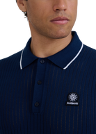 Pointelle Fine Knit Polo Shirt - Navy