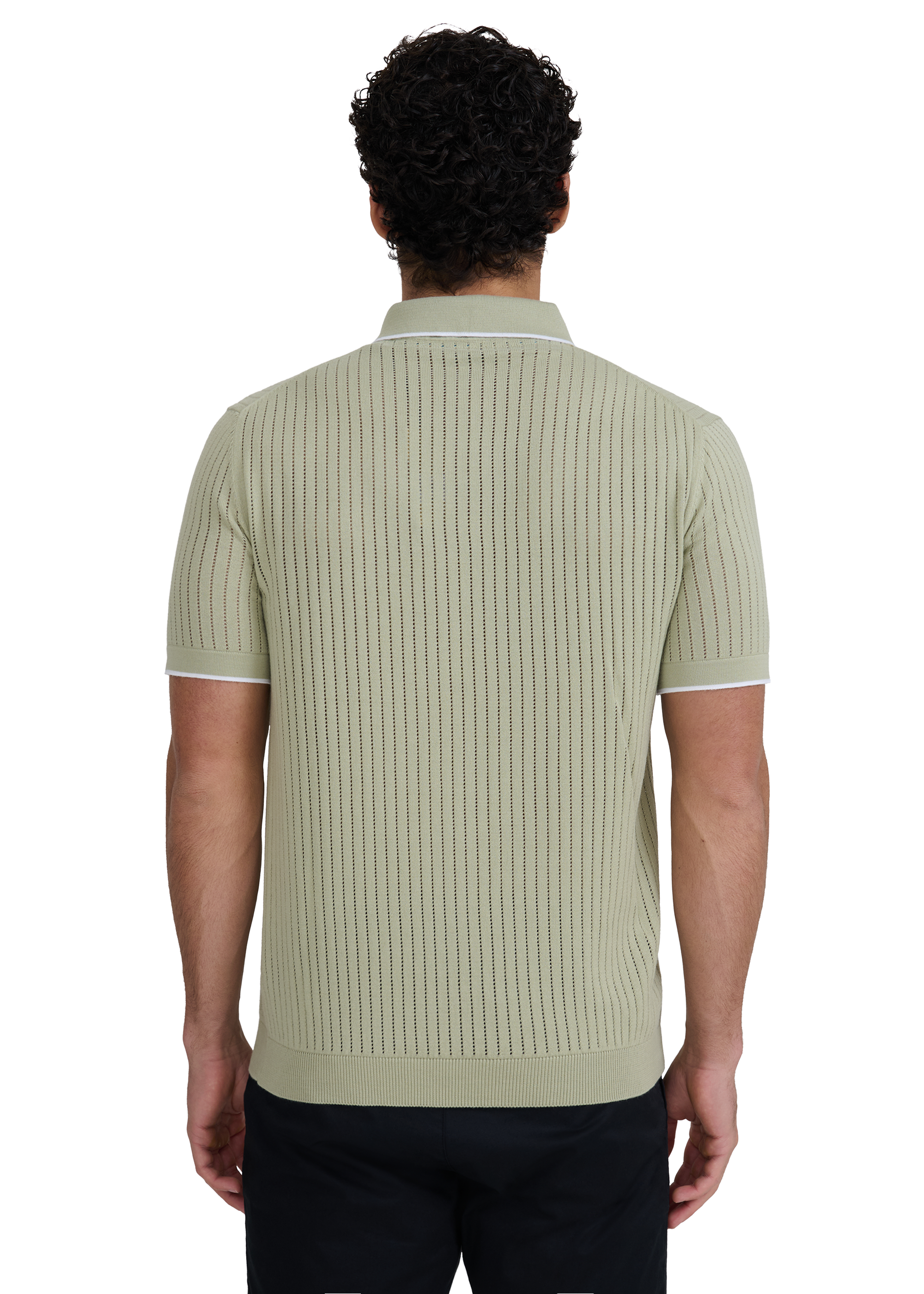Pointelle Fine Knit Polo Shirt - Sage