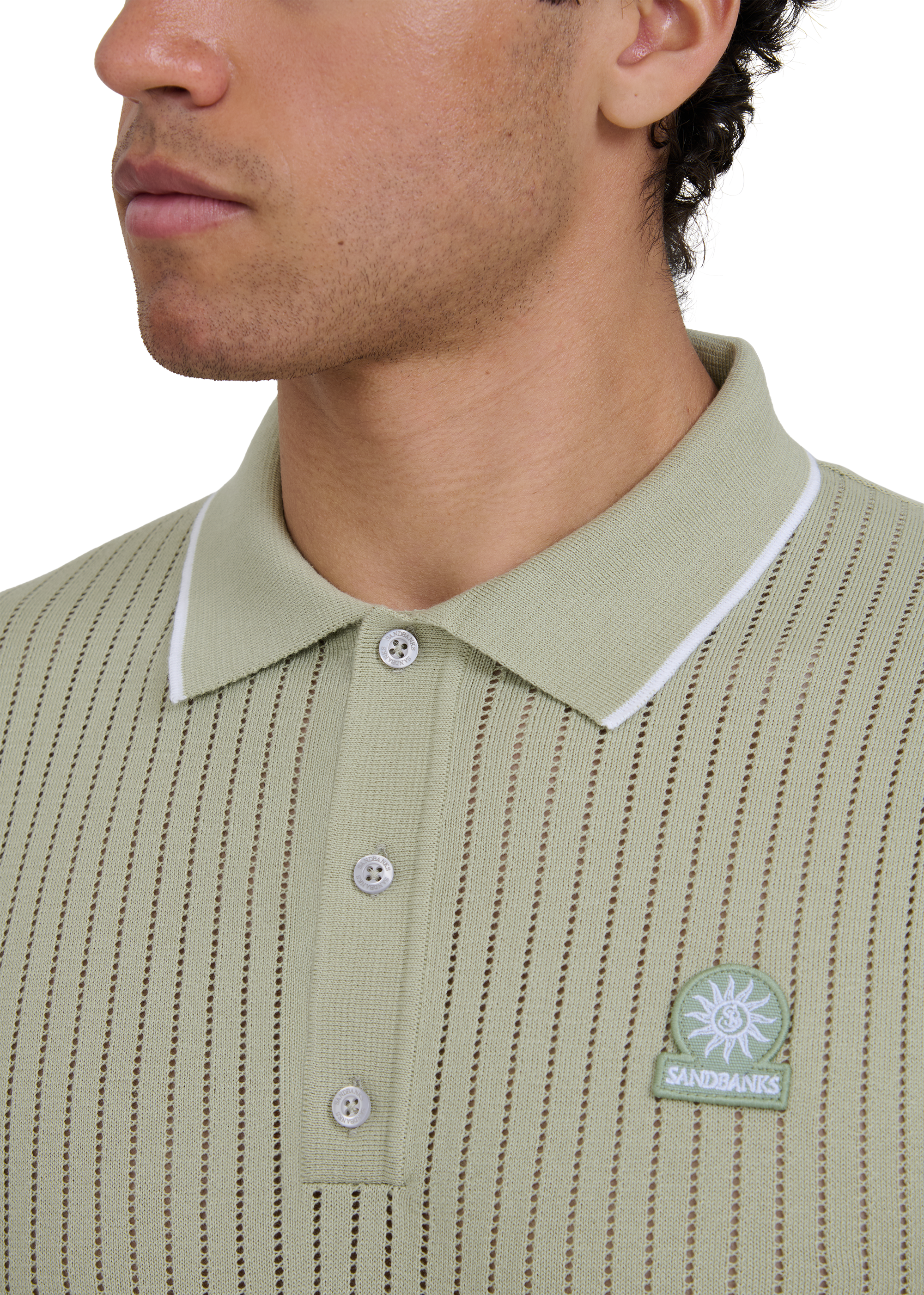 Pointelle Fine Knit Polo Shirt - Sage