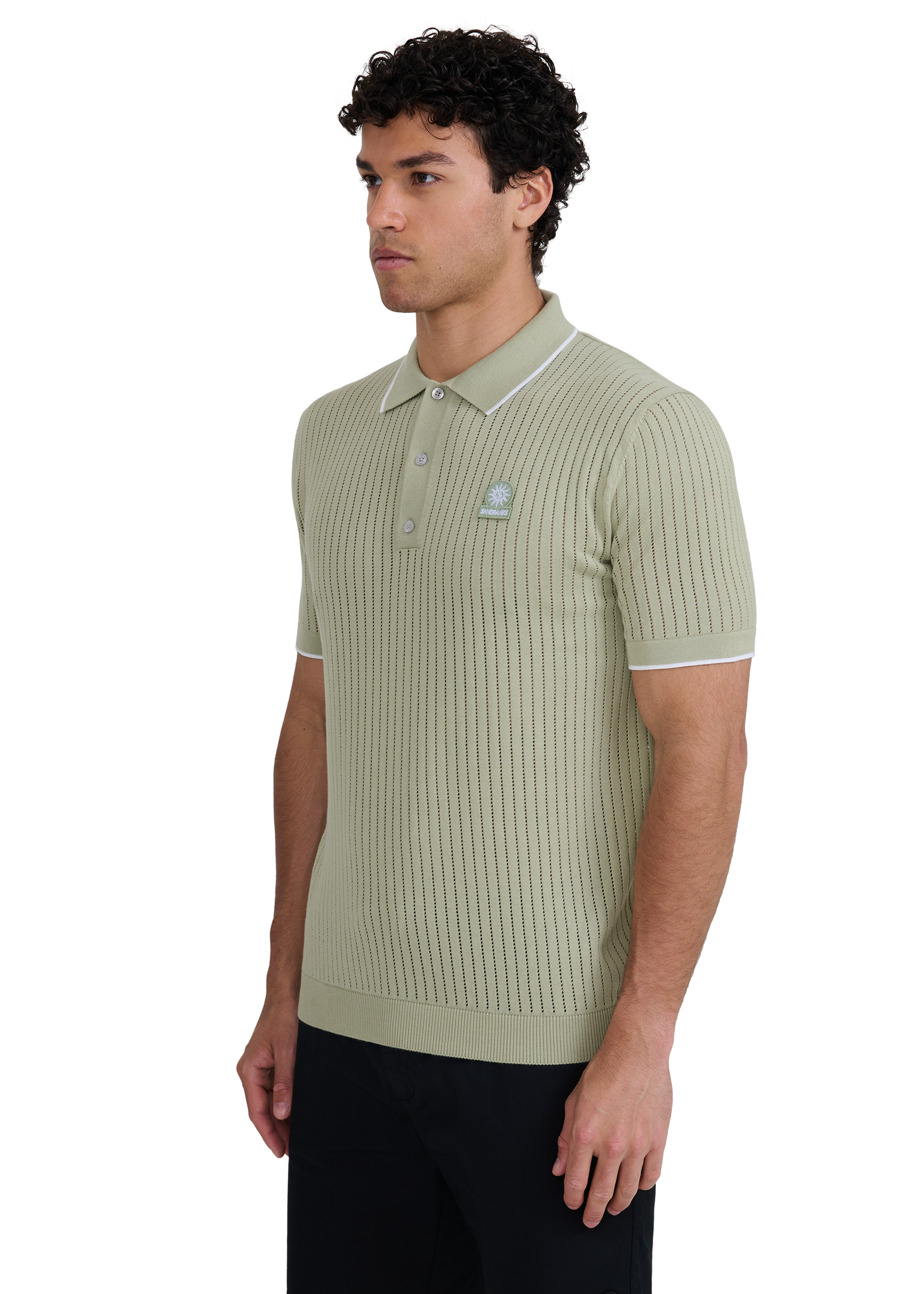 Pointelle Fine Knit Polo Shirt - Sage