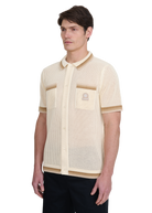 Crochet Stripe Knitted Polo Shirt - Natural