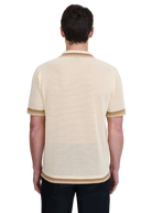 Crochet Stripe Knitted Polo Shirt - Natural