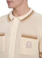 Crochet Stripe Knitted Polo Shirt - Natural