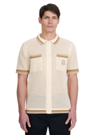 Crochet Stripe Knitted Polo Shirt - Natural