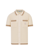 Crochet Stripe Knitted Polo Shirt - Natural