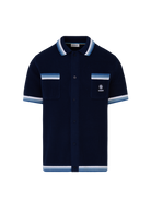 Crochet Stripe Knitted Polo Shirt - Navy