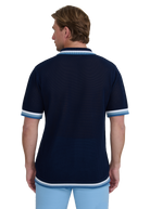 Crochet Stripe Knitted Polo Shirt - Navy