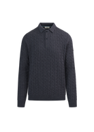 Merino Cable Knit Polo Shirt - Anthracite