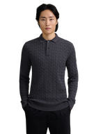 Merino Wool Cable Knit Polo Shirt - Anthracite